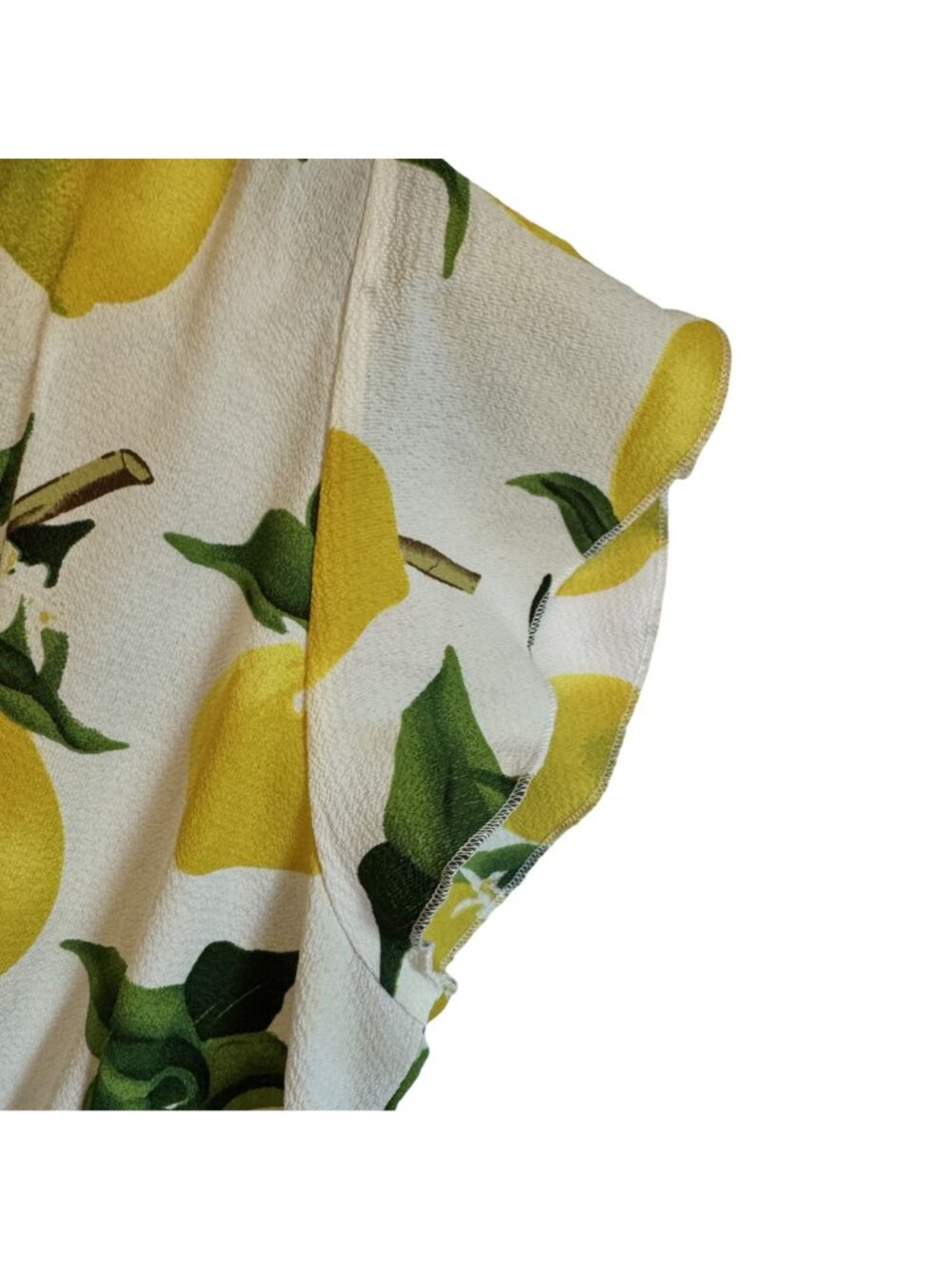 Dream Of Me Lemon Print High/Low Faux Wrap Dress Cap Sleeves Elastic Waist M - Picture 4 of 12